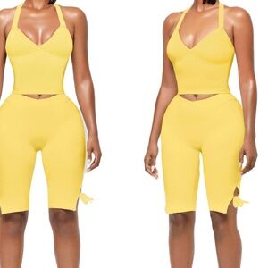 Yagi Yellow Two-Piece Set with Halter Top and Shorts